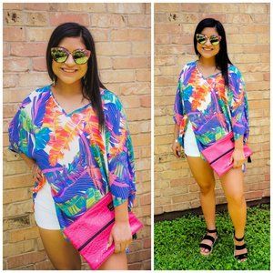 Paradise Awaits Palm Leaf Multi Print Tunic Top